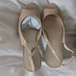 Naturalizer Sarto Women’s Nude Patent Peep-Toe Slingback Sandals